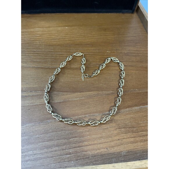 Vintage Rare Trifari Gold Tone Twisted Bead On Chain Necklace Jewelry 16”Choker - Picture 2 of 6